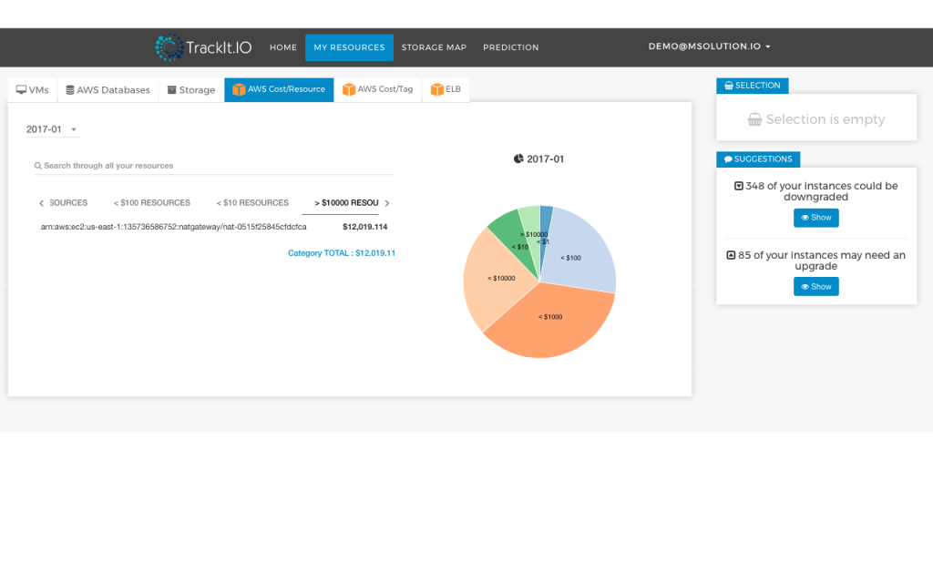 Cost/Resource tab shows all the resources grouped based on the cost.