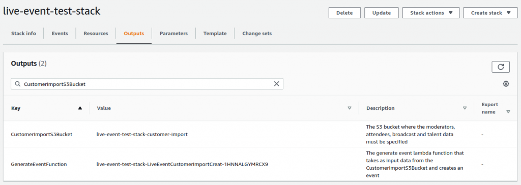 Cloud Formation Output Screen